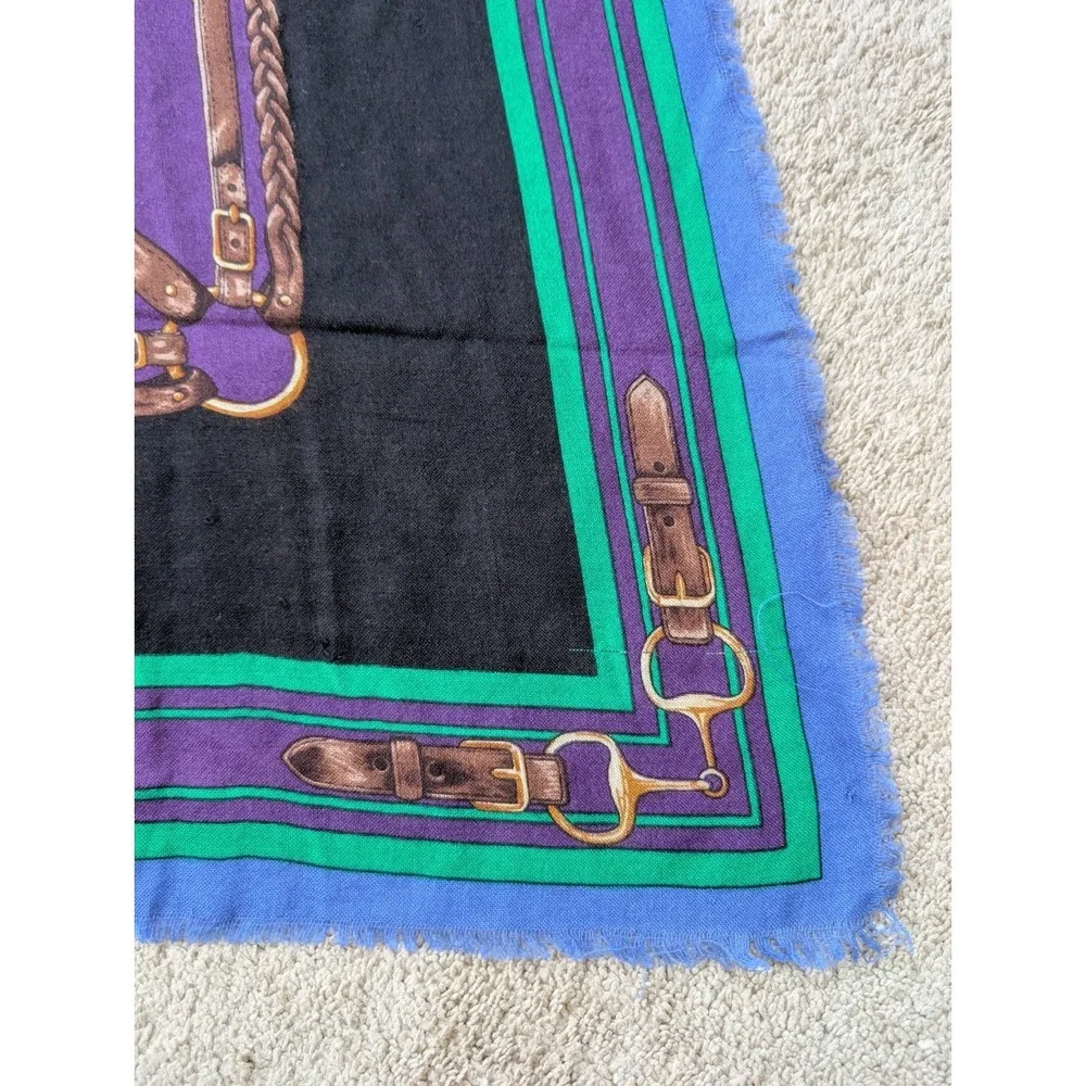 Vintage Lauren Ralph Lauren‎ Silk Scarf *HOLES Equestrian Belt Crest 40